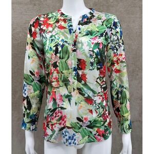 Talbots Top‎ Womens Small Petite Floral Sheer Long Sleeve Popover Spring Boho